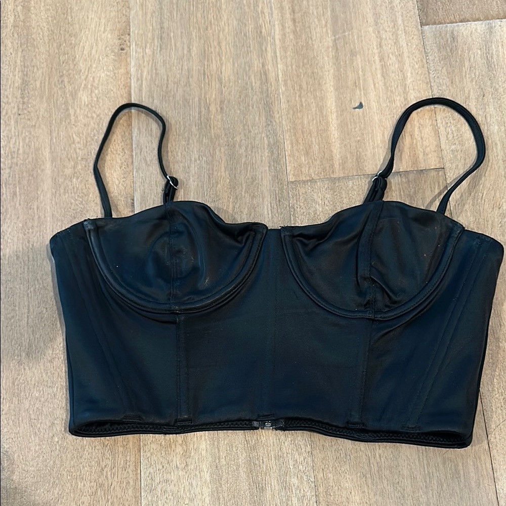 Black small white fox crop top bra USED